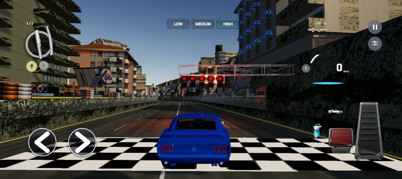 Chase view of a car on a start grid in Yarqix